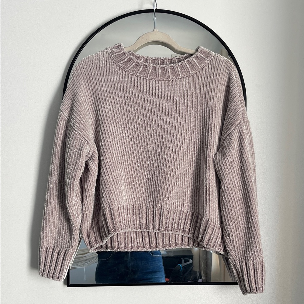 🎉5/$25 Cozy Chenille Ribbed Crewneck CroppedSweater - gray
